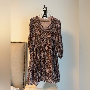Floral Brown & Pink Dress- Small